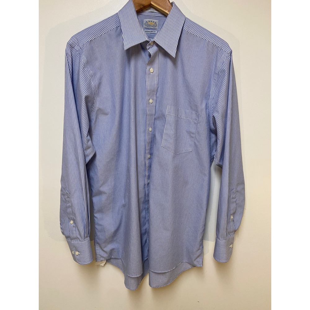 Eagle Shirtmakers Button Down Mens 16.5 34/35 Blue White Striped Non-Iron Shirt